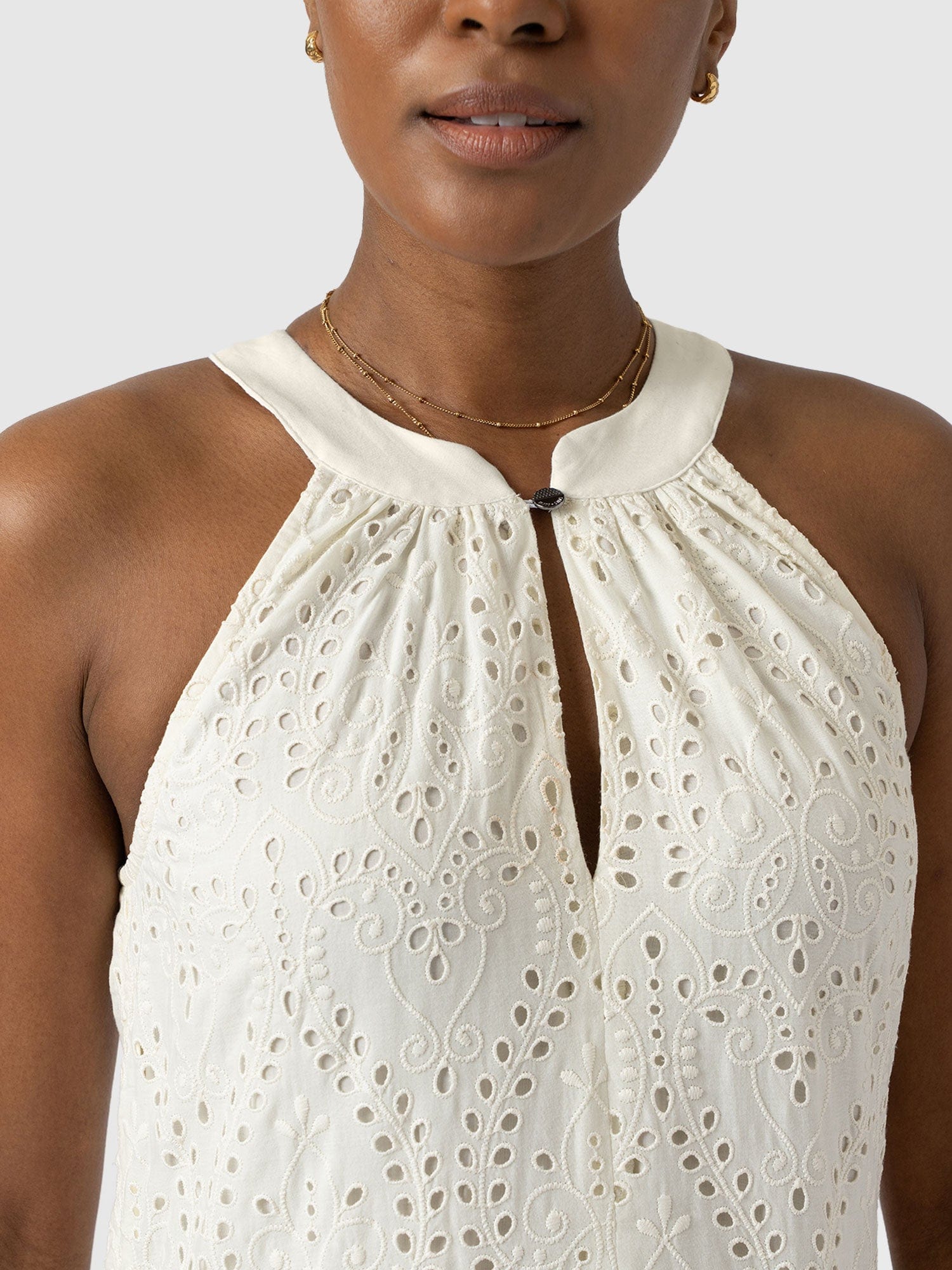 Zoey Halter Neck Dress - White Broderie - Women's Dresses | Saint + Sofia® USA